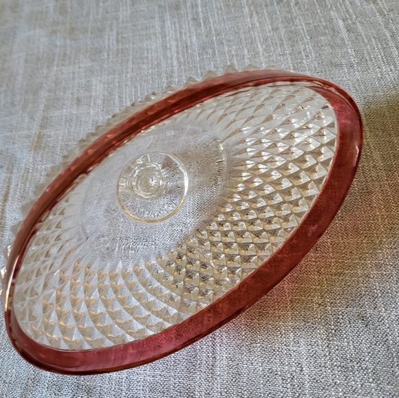 🎄Vintage Indiana Glass Butter Dish, 60s Ruby Flash/Cranberry glass diamondpoint - Picture 6 of 16